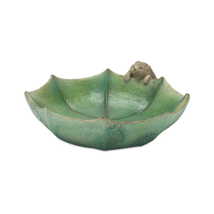 Melrose Garden Leaf Bird Bath/Hedgehog Accent, Set of 2, Green/Brown