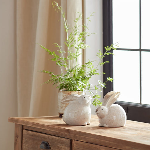 Melrose Rustic Terra Cotta Bunny Figurine, Set of 4, White/Brown