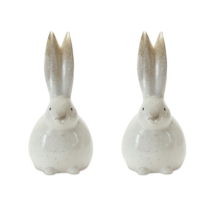 Melrose Rustic Terra Cotta Bunny Figurine, Set of 2, White/Gold - 85077DS
