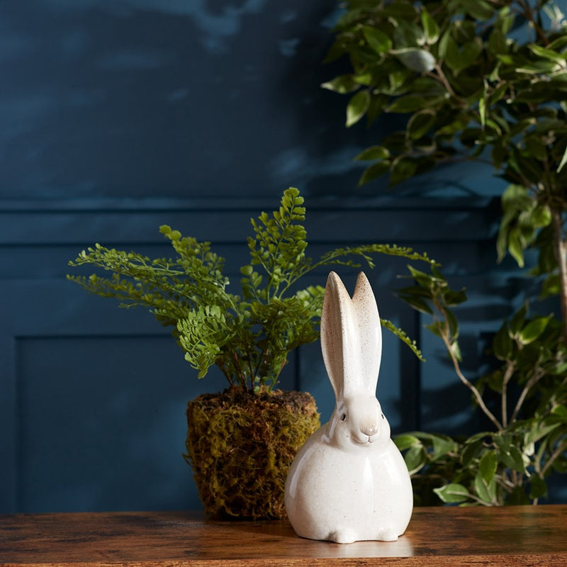 Melrose Rustic Terra Cotta Bunny Figurine, Set of 2, White/Gold