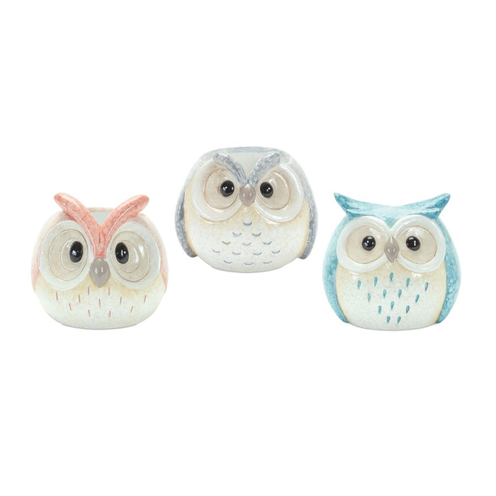 Melrose Whimsical Pastel Terra Cotta Owl, Blue/Pink/Grey - 85083DS