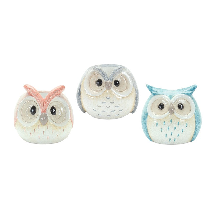 Melrose Whimsical Pastel Terra Cotta Owl, Blue/Pink/Grey - 85083DS