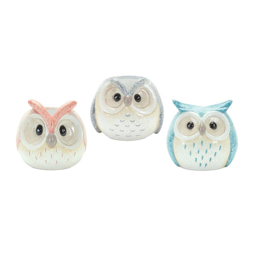 Melrose Pastel Terra Cotta Owl Figurine, Set of 12, Blue/Pink - 85083DS