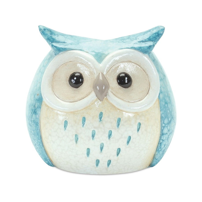 Melrose Whimsical Pastel Terra Cotta Owl, Blue/Pink/Grey