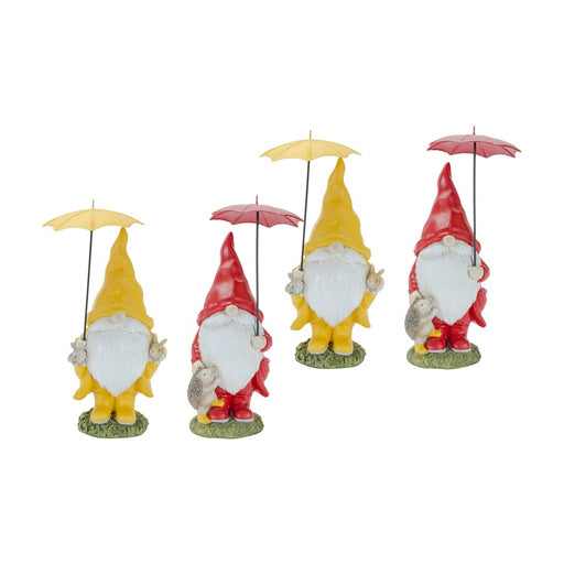 Melrose Garden Gnome/Umbrella/Woodland Animals, Set of 4, Yellow/Red - 85084DS
