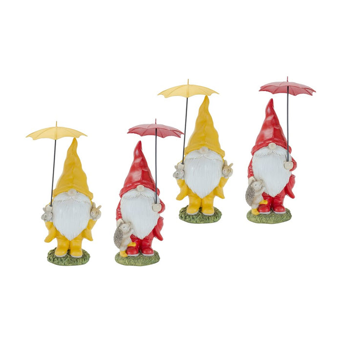 Melrose Garden Gnome/Umbrella/Woodland Animals, Set of 4, Yellow/Red - 85084DS