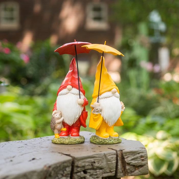Melrose Garden Gnome/Umbrella/Woodland Animals, Set of 4, Yellow/Red