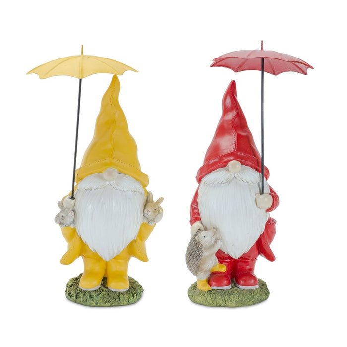 Melrose Garden Gnome/Umbrella/Woodland Animals, Set of 4, Yellow/Red