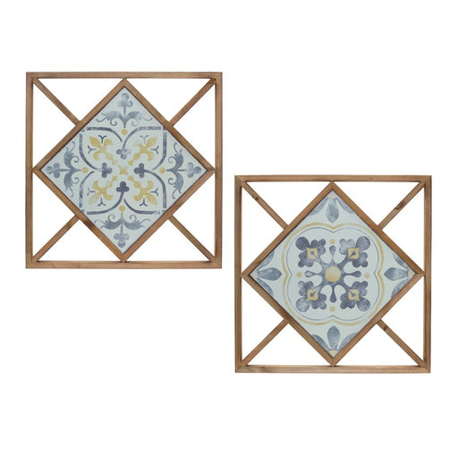 Melrose Framed Ornamental Wall Tile, Set of 214.25", Brown/Blue/White - 85091DS
