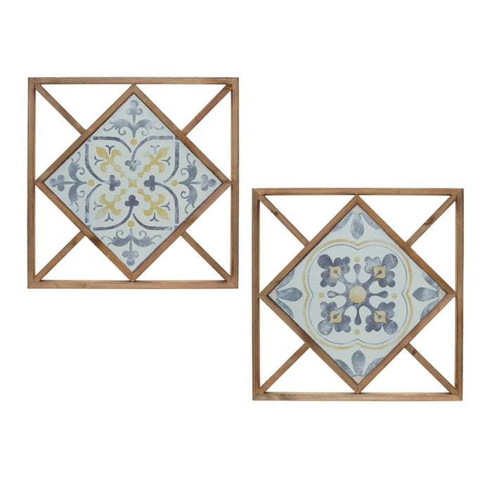 Melrose Framed Ornamental Wall Tile, Set of 214.25", Brown/Blue/White - 85091DS