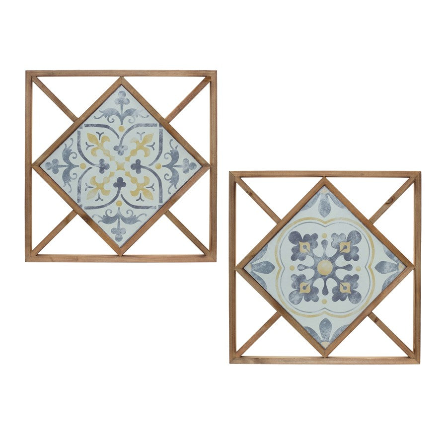 Melrose Framed Ornamental Wall Tile, Set of 214.25", Brown/Blue/White - 85091DS