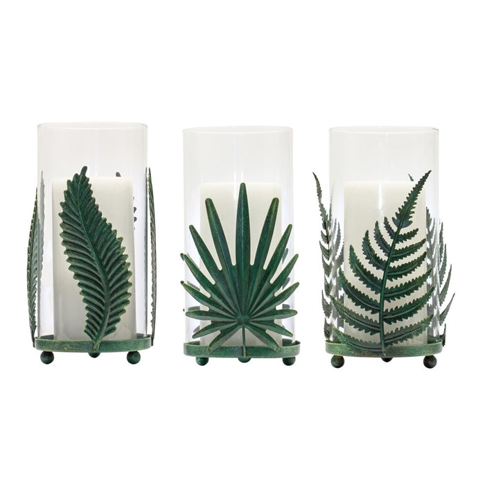 Melrose International Metal Leaf Candle Holder, Set of 6, Green - 85095DS