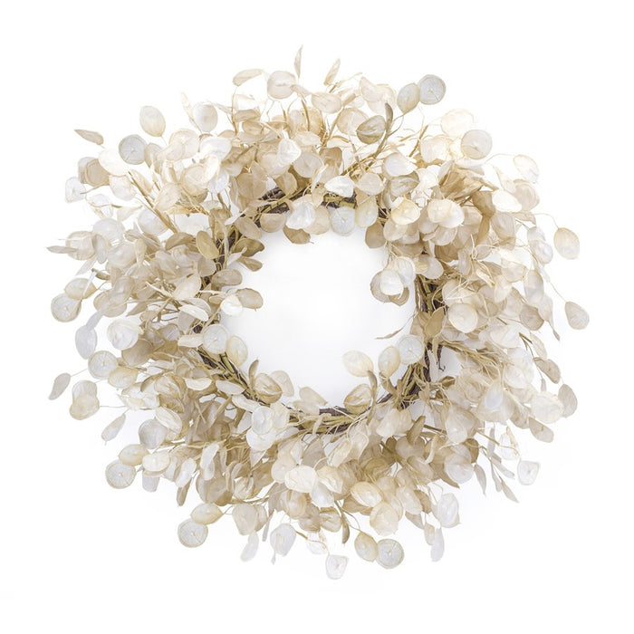 Melrose Int. Silver Dollar Eucalyptus Wreath 33", Beige/Brown - 85110DS