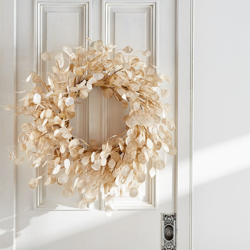 Melrose Int. Silver Dollar Eucalyptus Wreath 33", Beige/Brown