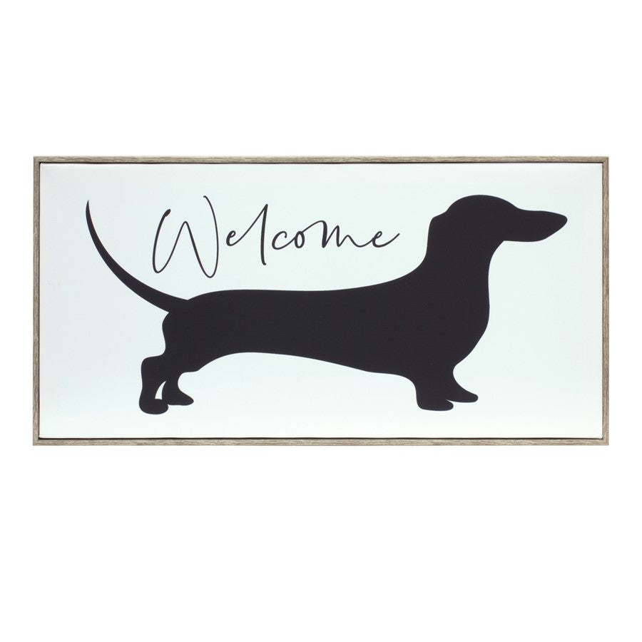 Melrose Wood Framed Dachshund Welcome Sign 19.75"L, Black/White/Natura - 85117DS