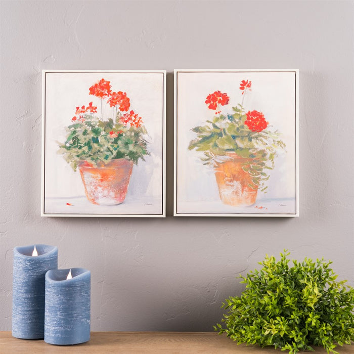 Melrose Framed Potted Geranium Print, Set of 2, Beige/Red/Green