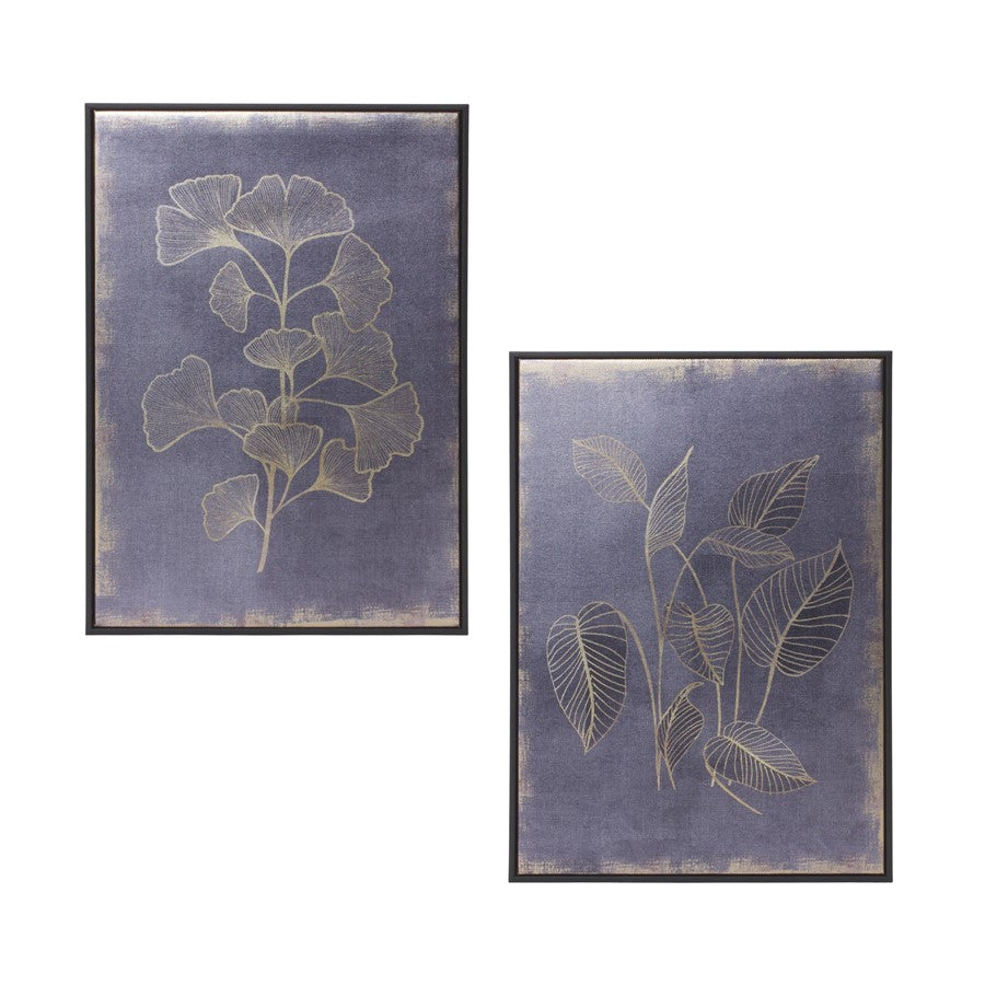 Melrose International Framed Foliage Print, Set of 2, Gold/Cobalt - 85119DS
