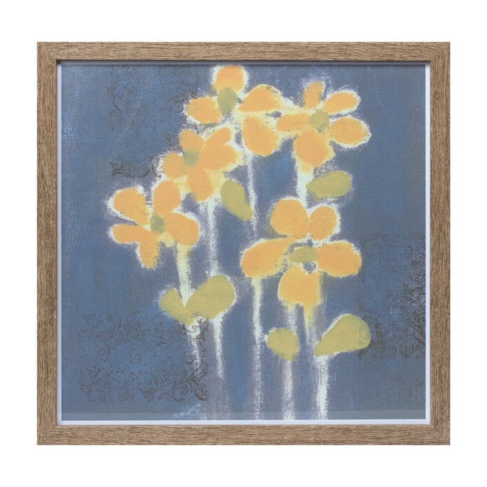 Melrose International Framed Floral Print 14.5"SQ, Yellow/Blue/White - 85120DS