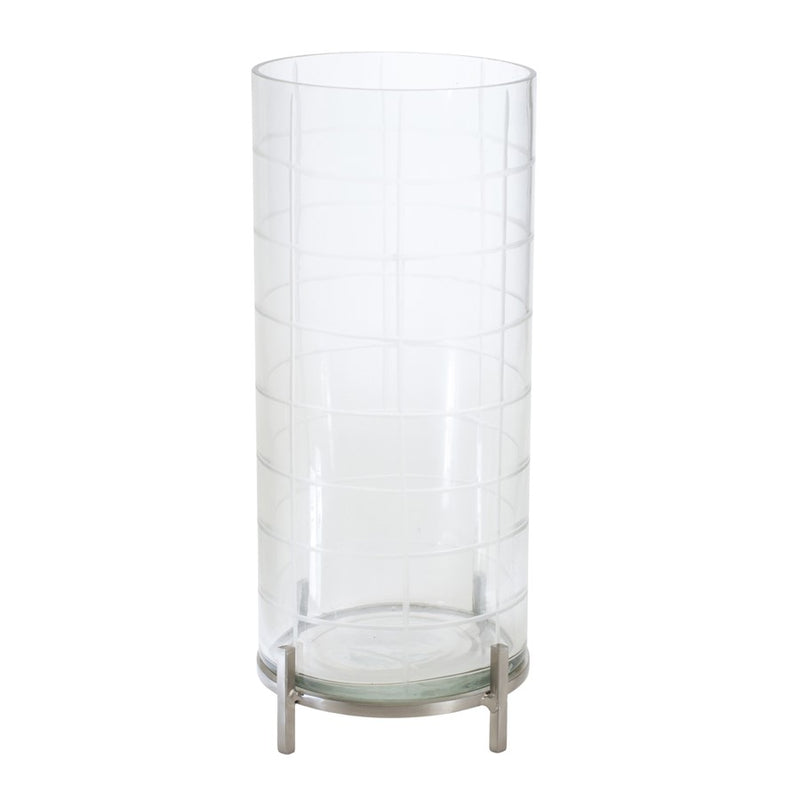 Melrose Int. Patterned Glass Candle Holder/Metal Stand, Silver - 85137DS