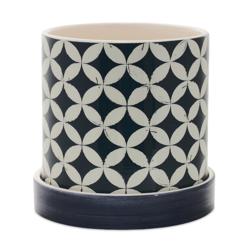 Melrose Geometric Pattern Planter/Plate, Set of 2, Blue/White