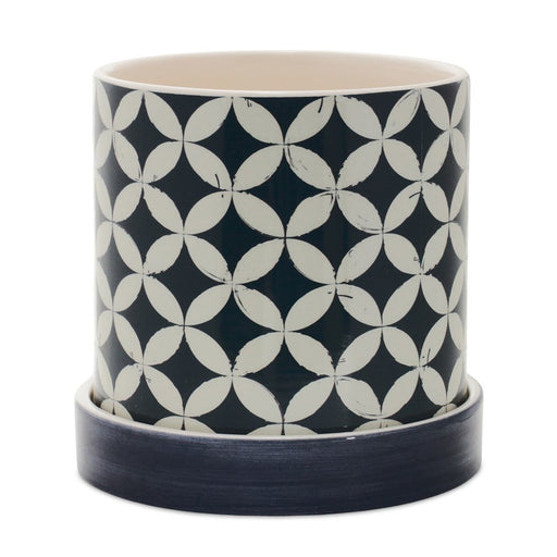 Melrose Geometric Pattern Planter/Plate, Set of 2, Blue/White
