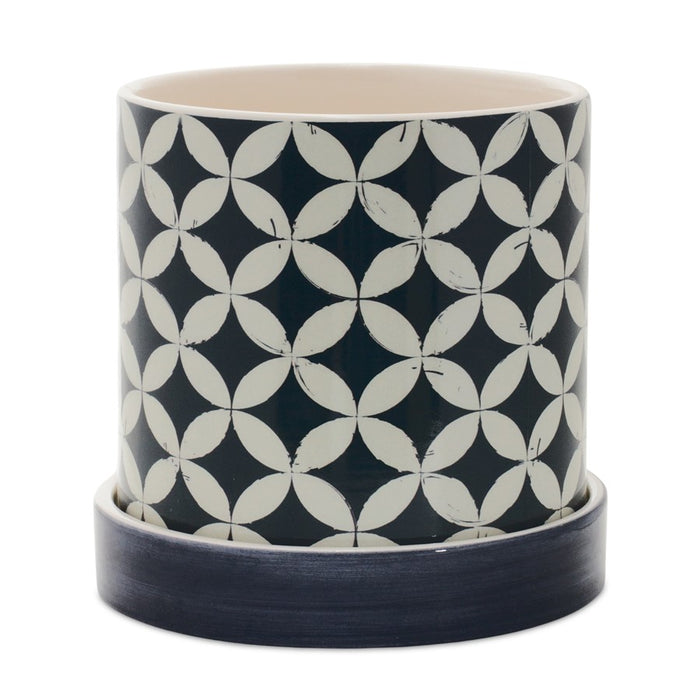 Melrose Geometric Pattern Planter/Plate, Set of 2, Blue/White