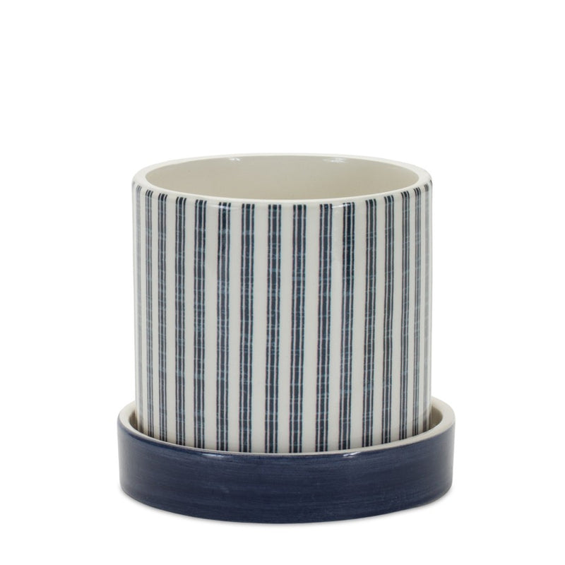 Melrose Geometric Pattern Planter/Plate, Set of 2, Blue/White