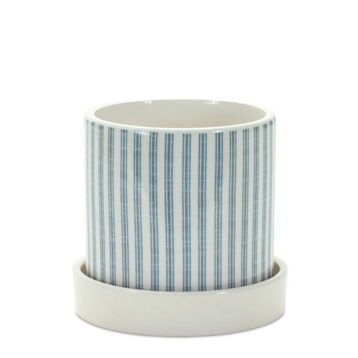 Melrose Chicken Pattern Planter/Plate, Set of 2, Blue/White