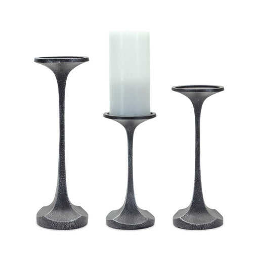 Melrose International Carved Design Candle Holder, Set of 3, Grey - 85142DS