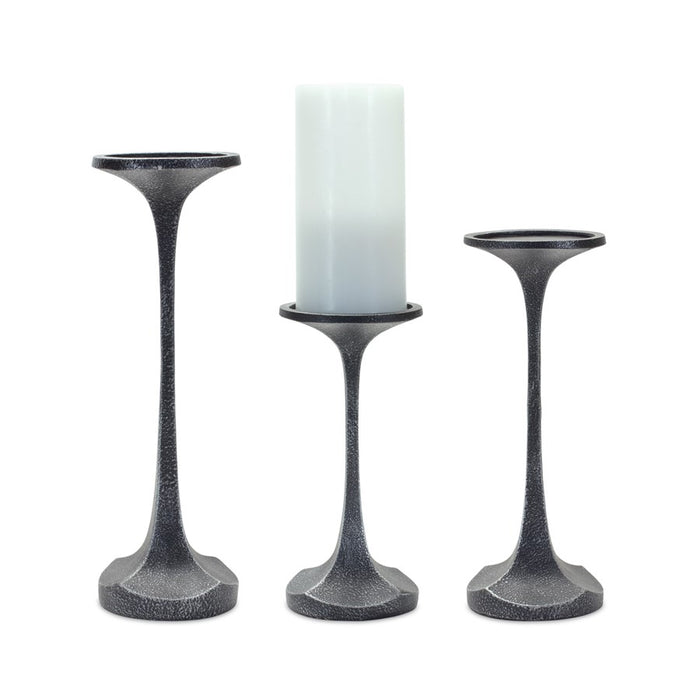 Melrose International Carved Design Candle Holder, Set of 3, Grey - 85142DS