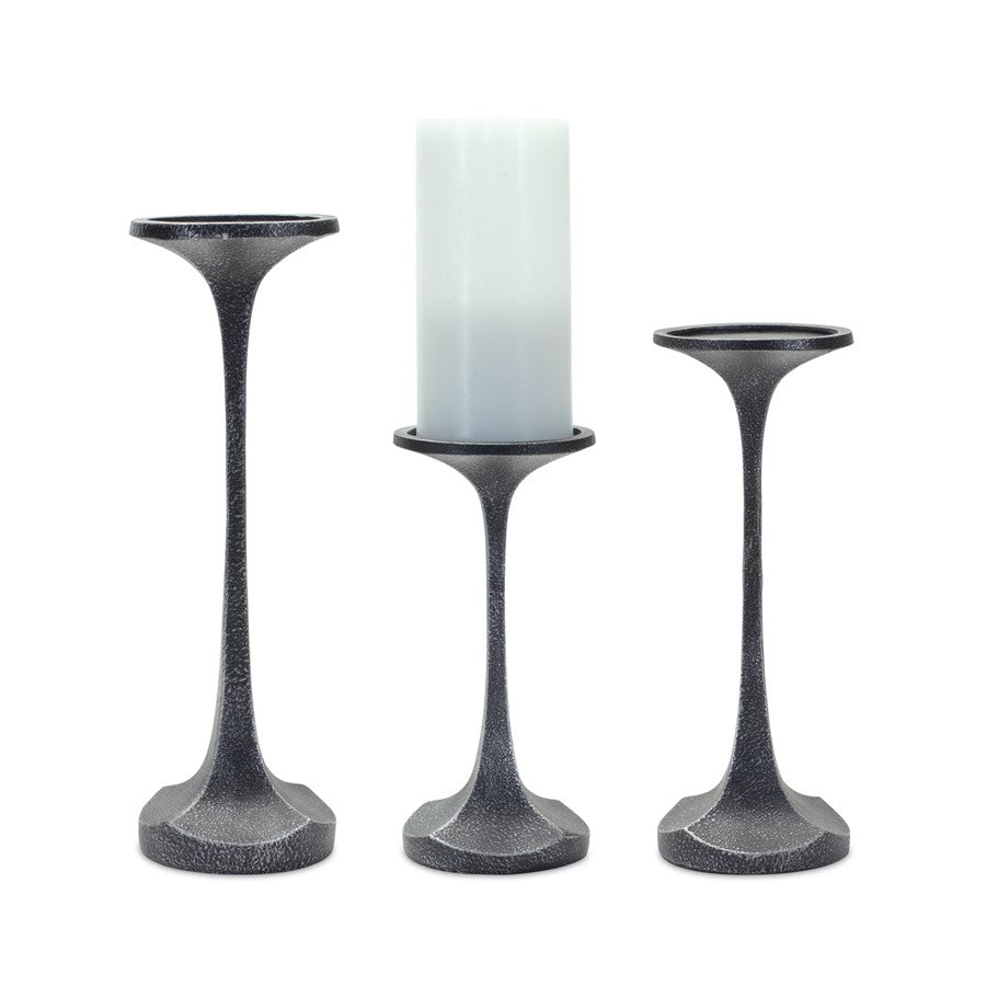 Melrose International Carved Design Candle Holder, Set of 3, Grey - 85142DS