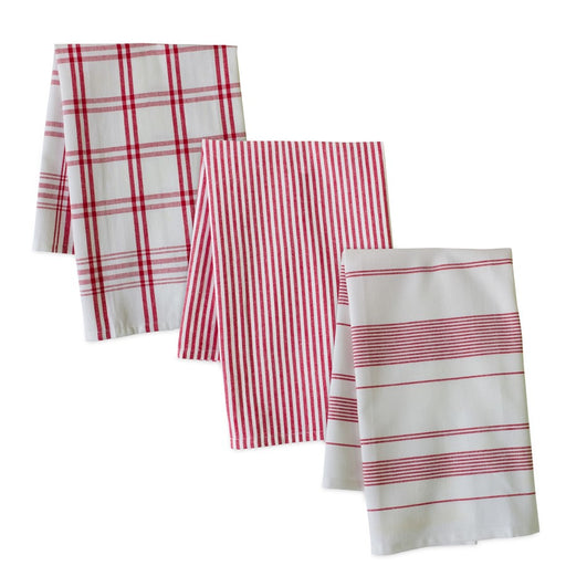 Melrose International Striped Tea Towel, Set of 3, Red/White - 85144DS