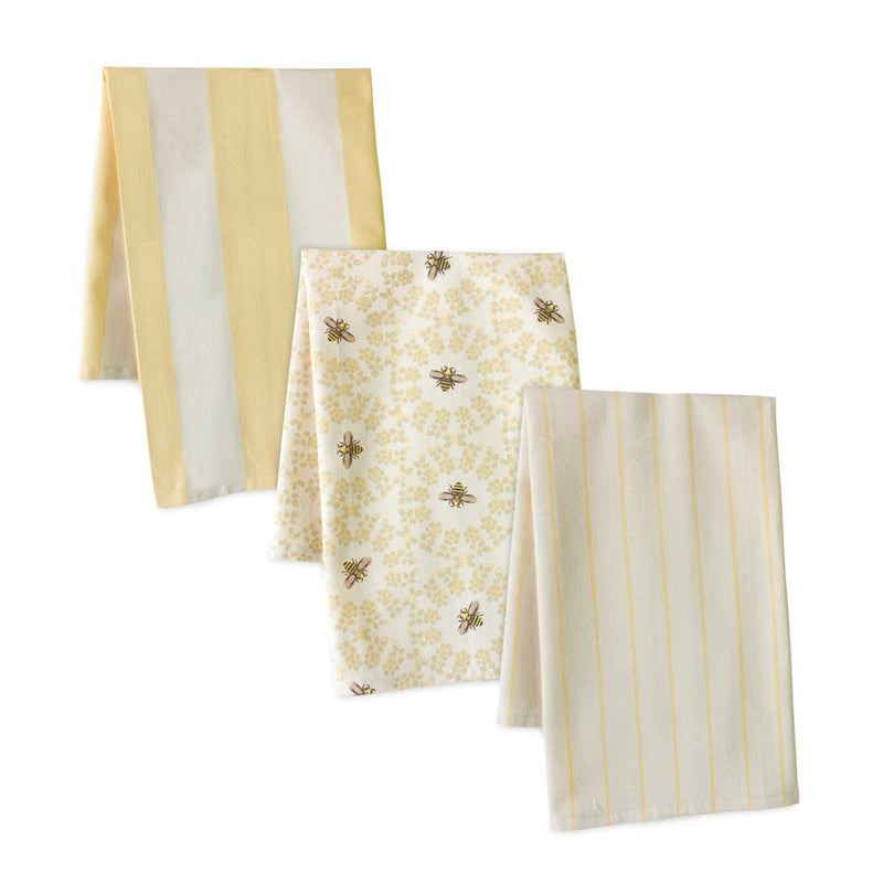 Melrose Bumble Bee Geometric Tea Towel, Set of 3, Yellow/White - 85146DS