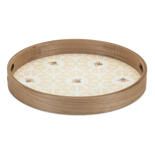 Melrose Round Bumble Bee Tray/Natural Wooden Accents, Set of 2, Yellow