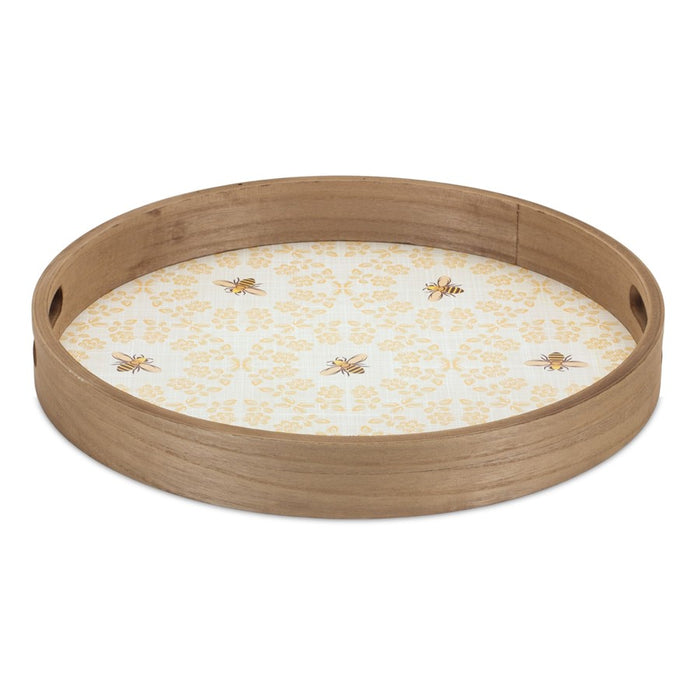 Melrose Round Bumble Bee Tray/Natural Wooden Accents, Set of 2, Yellow