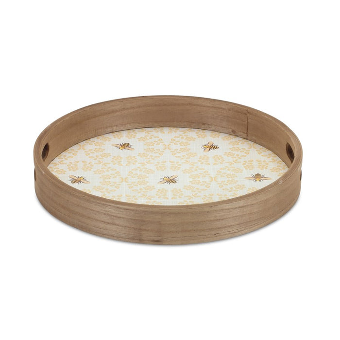 Melrose Round Bumble Bee Tray/Natural Wooden Accents, Set of 2, Yellow