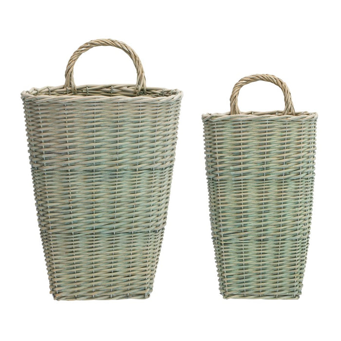 Melrose International Sage Woven Wicker Wall Baskets, Set of 2, Blue - 85165DS