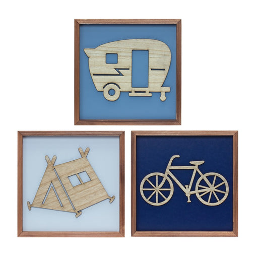 Melrose International Wood Adventure Wall Frames, Set of 3, Blue/Brown - 85204DS