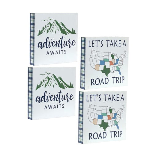 Melrose Adventure Block Sentiment Sign, Set of 4, Blue/White/Green - 85214DS