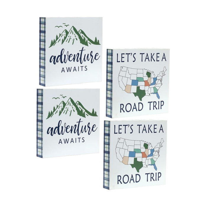 Melrose Adventure Block Sentiment Sign, Set of 4, Blue/White/Green - 85214DS