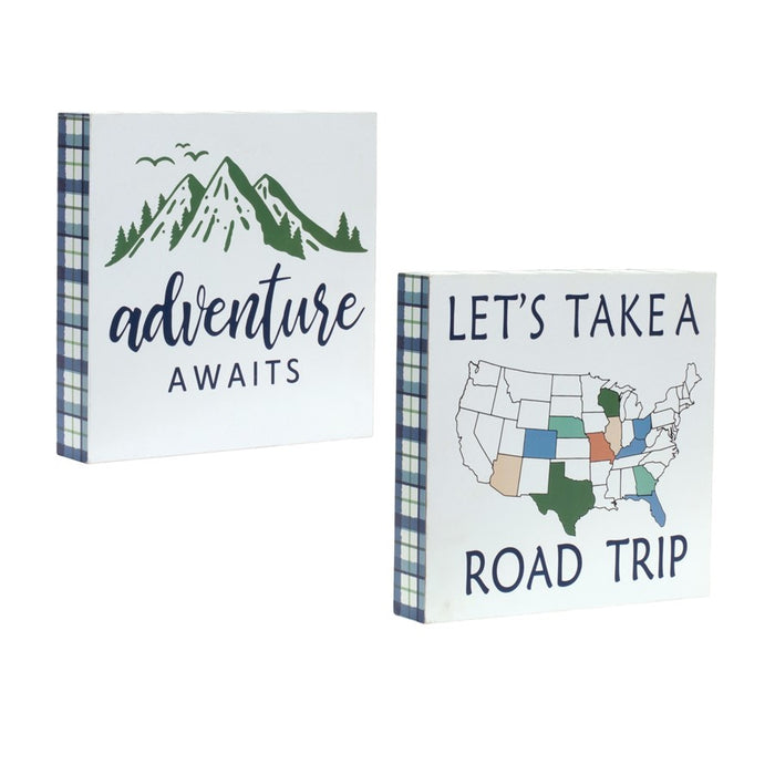Melrose Adventure Block Sentiment Sign, Set of 4, Blue/White/Green