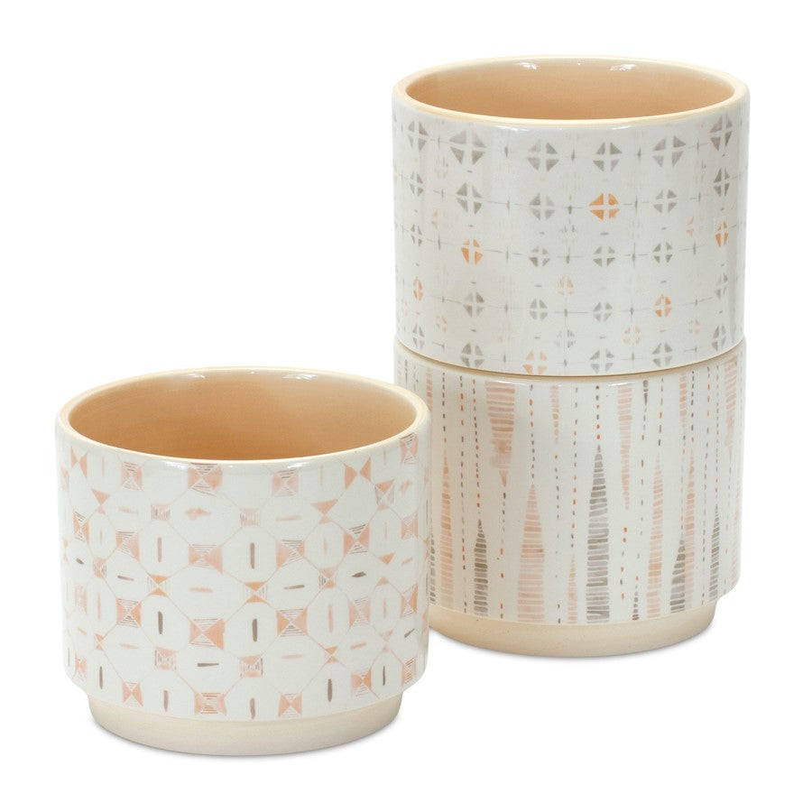 Melrose Blush Patterned Stacking Pot, Set of 3, White/Yellow - 85215DS