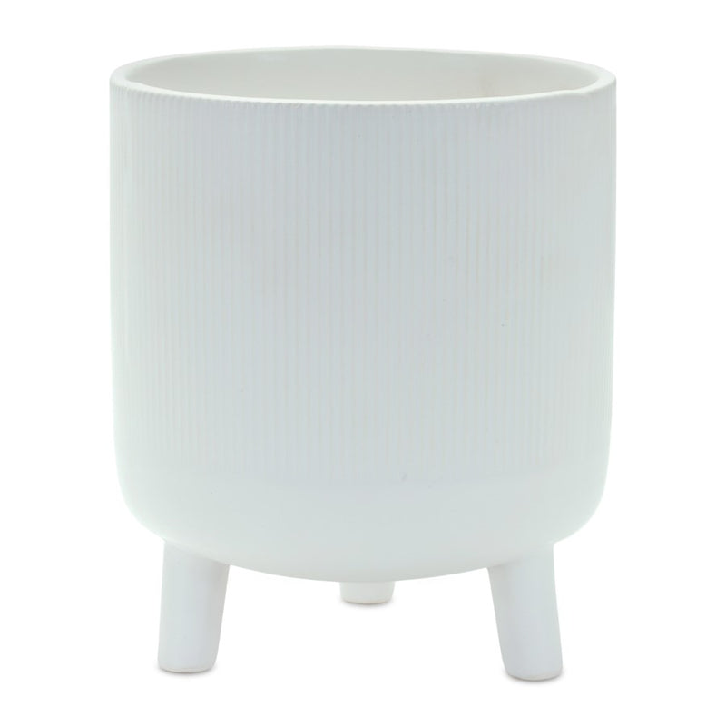 Melrose Ribbed Stone Footed Planter 7"H, White - 85218DS