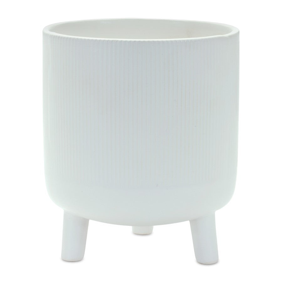 Melrose Ribbed Stone Footed Planter 7"H, White - 85218DS