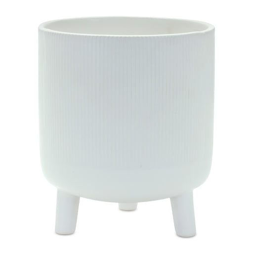 Melrose International Ribbed Stone Footed Planter 7"H, White - 85218DS