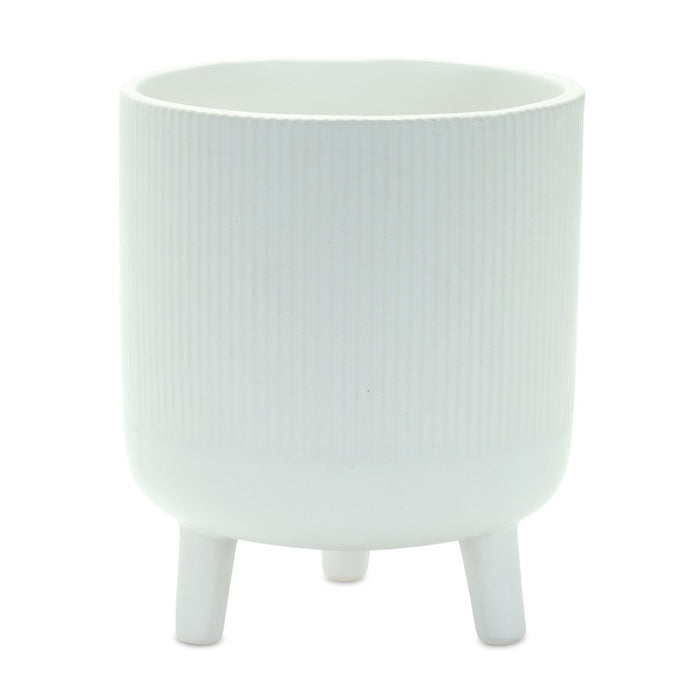 Melrose Ribbed Stone Footed Planter (Set of 2), White