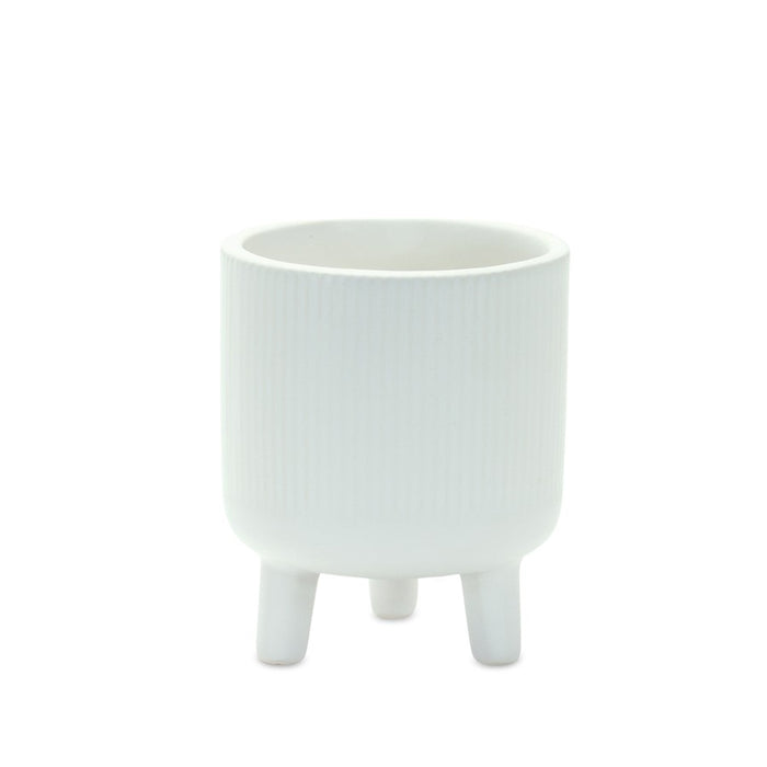Melrose Ribbed Stone Footed Planter (Set of 2), White