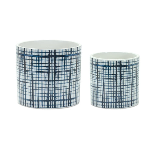 Melrose Int. Criss Cross Pattern Planter, Set of 2, White/Blue - 85222DS