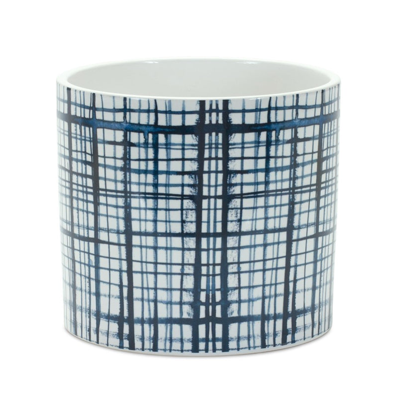 Melrose Int. Criss Cross Pattern Planter, Set of 2, White/Blue