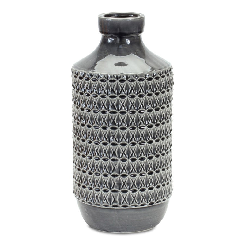 Melrose International Goemetric Terra Cotta Vase/Black 14"H, Green - 85236DS